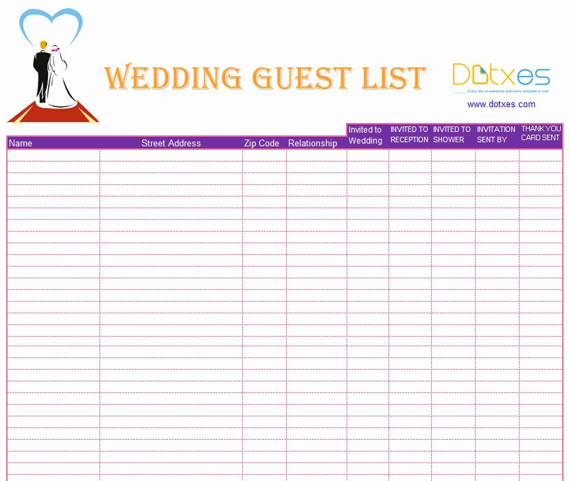 Wedding Guest List Printable Template Awesome Blank Wedding Guest List Template Dotxes