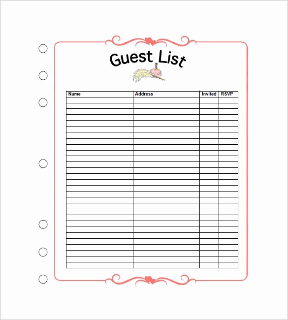 Wedding Guest List Printable Template Awesome Wedding Guest List Template – 10 Free Word Excel Pdf