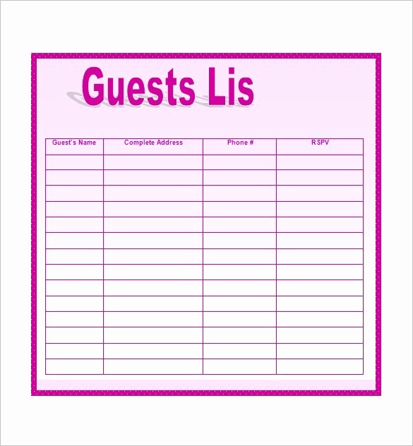 Wedding Guest List Printable Template Awesome Wedding Guest List Templates 8 Free Printable Excel