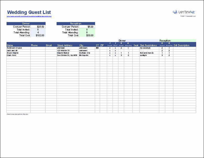 Wedding Guest List Spreadsheet Excel Fresh Free Wedding Guest List Template