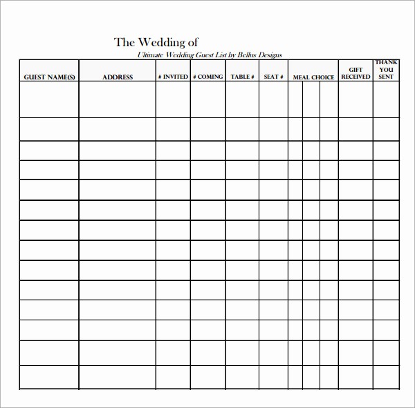 Wedding Guest List Spreadsheet Template Unique 17 Wedding Guest List Templates – Pdf Word Excel