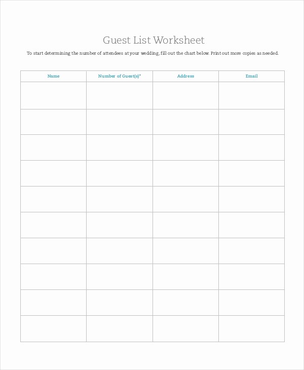 Wedding Guest List Worksheet Printable Beautiful Wedding Guest List Template 9 Free Word Excel Pdf