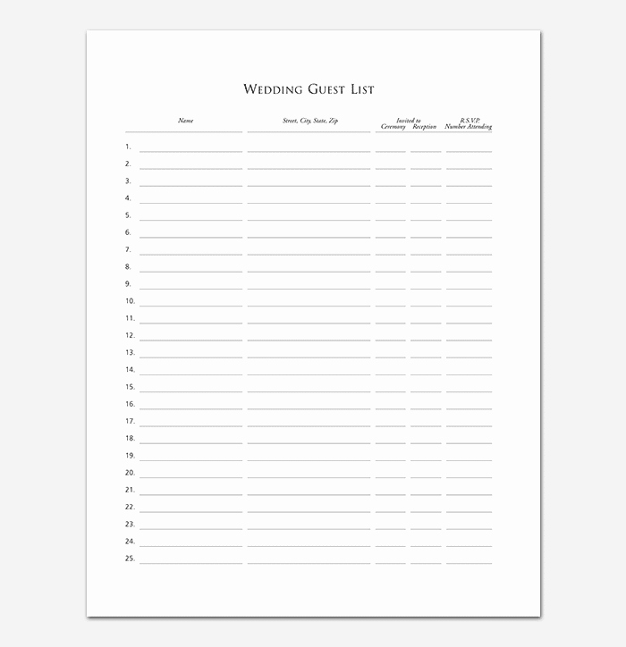 Wedding Guest List Worksheet Printable Unique Guest List Template 22 for Word Excel Pdf format