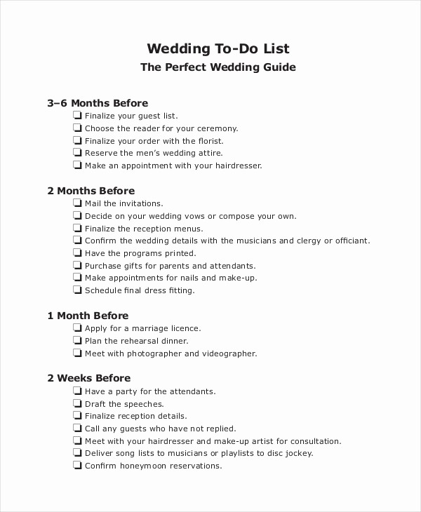 Wedding List to Do Template Awesome Simple Wedding Checklist 23 Free Word Pdf Documents