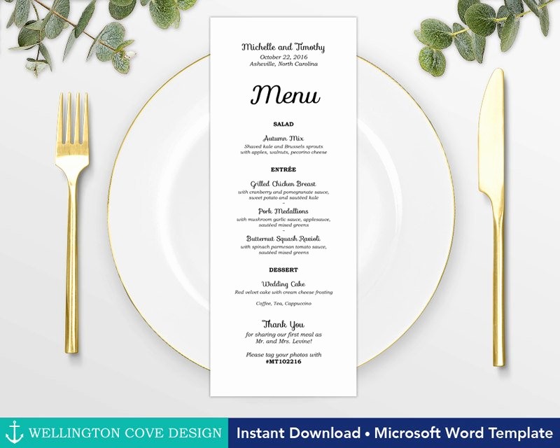 Wedding Menu Template Microsoft Word Fresh Wedding Menu Template for Microsoft Word Printable Instant