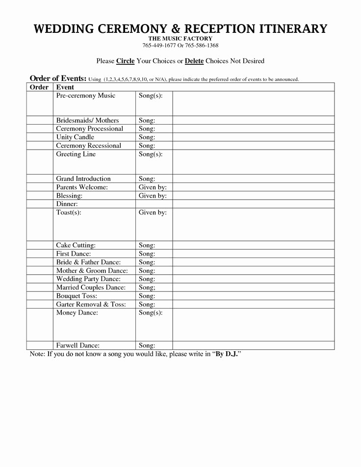 Wedding Reception song List Template Elegant Outline for formal Wedding Itinerary