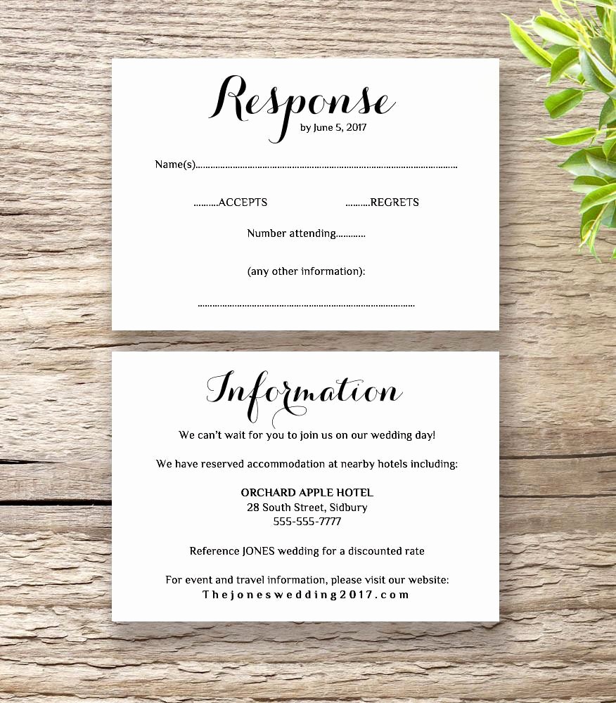 Wedding Response Card Template Free Awesome Printable Wedding Invitation Rsvp Information Templates