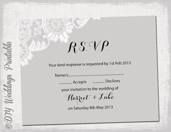 Wedding Response Card Template Free Awesome Wedding Rsvp Template Diy Silver Gray Antique