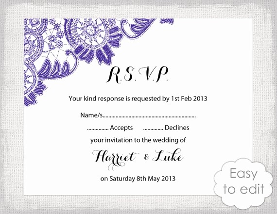 Wedding Response Card Template Free New Items Similar to Lace Rsvp Template Instant Diy