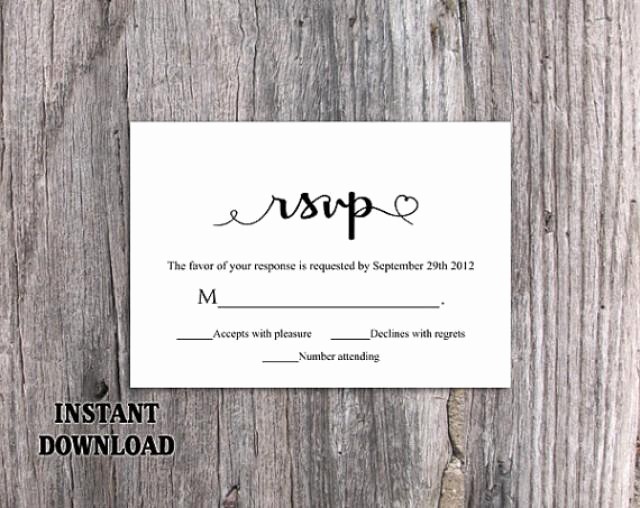 Wedding Response Card Templates Free Inspirational Diy Wedding Rsvp Template Editable Word File Instant