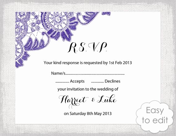 Wedding Response Card Templates Free Inspirational Items Similar to Lace Rsvp Template Instant Diy