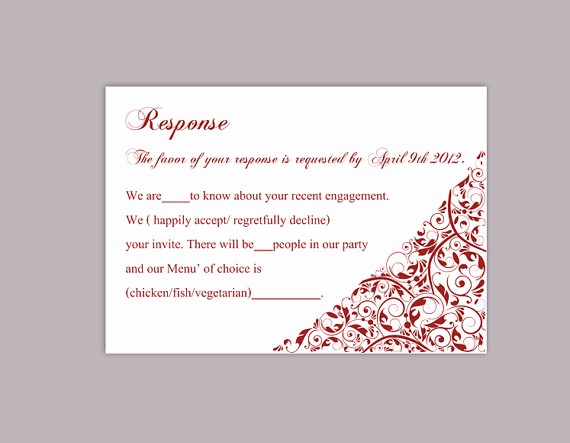Wedding Response Card Templates Free Luxury Diy Wedding Rsvp Template Editable Text Word File Download