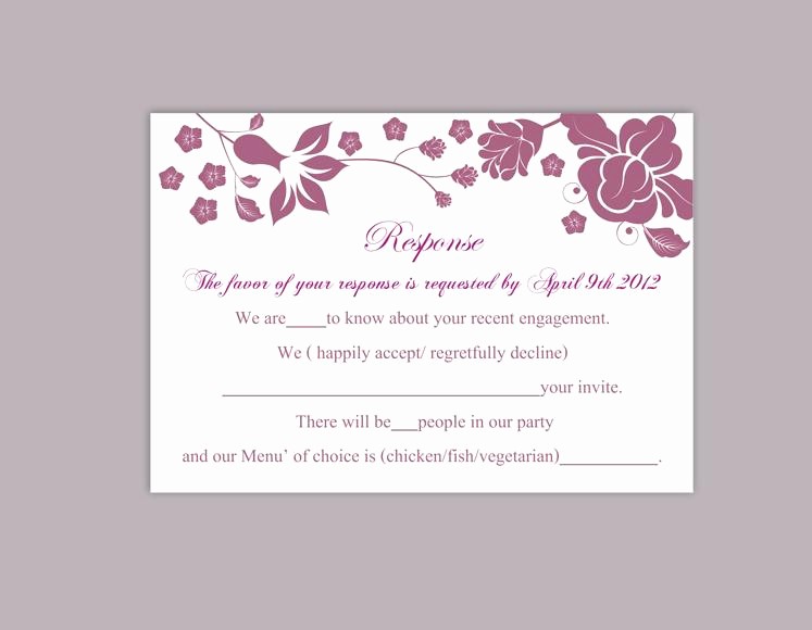 Wedding Response Cards Templates Free Lovely Diy Wedding Rsvp Template Editable Word File Instant