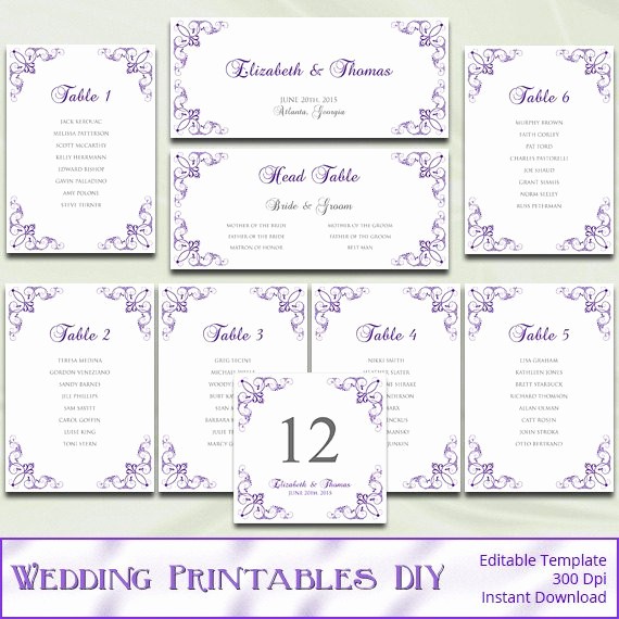 Wedding Table Seating Chart Template Best Of Printable Wedding Seating Chart Template Diy Purple Silver