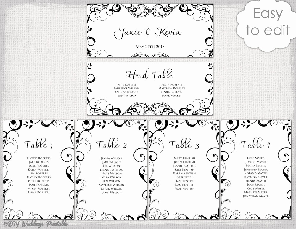 Wedding Table Seating Chart Template Best Of Wedding Seating Chart Template Black and White