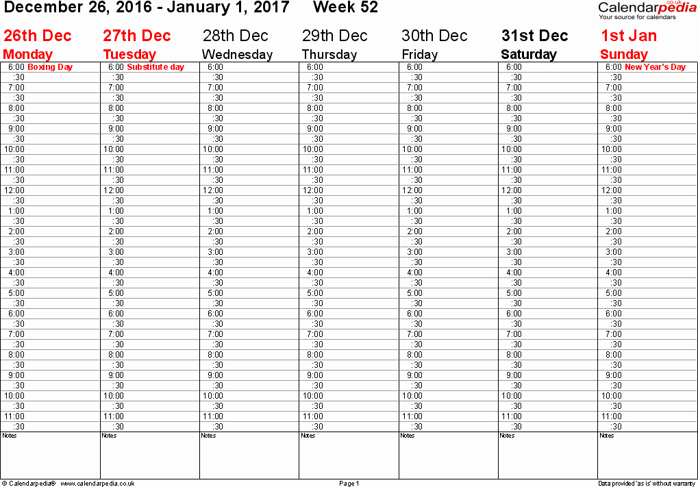 weekly calendar 2017 excel templates