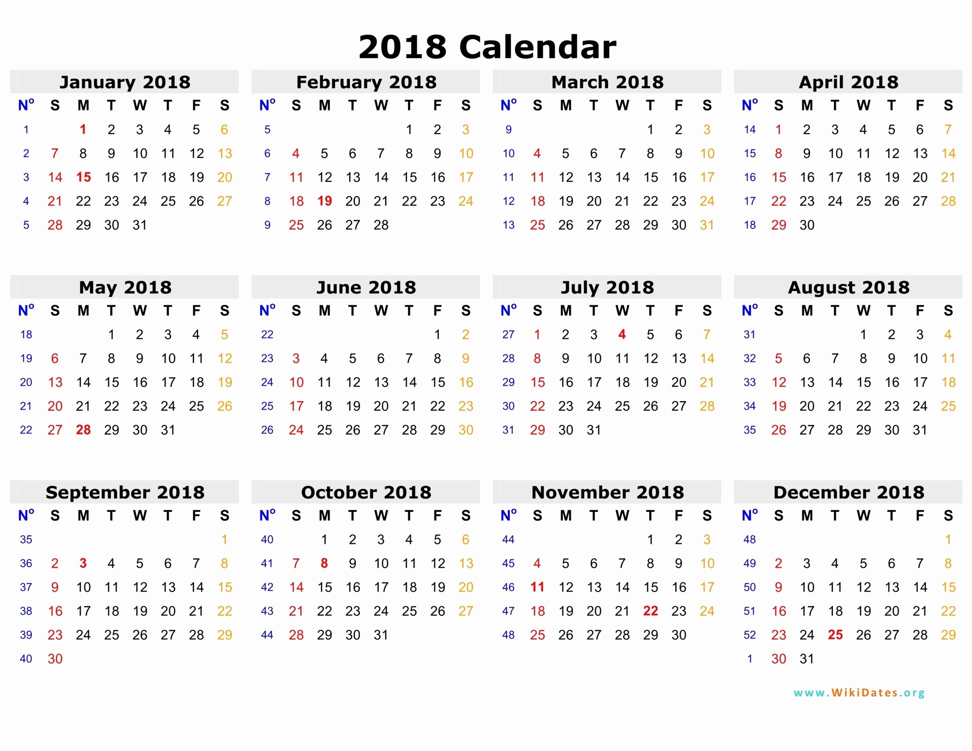 Week by Week Calendar Template Inspirational Weekly Calendar 2018