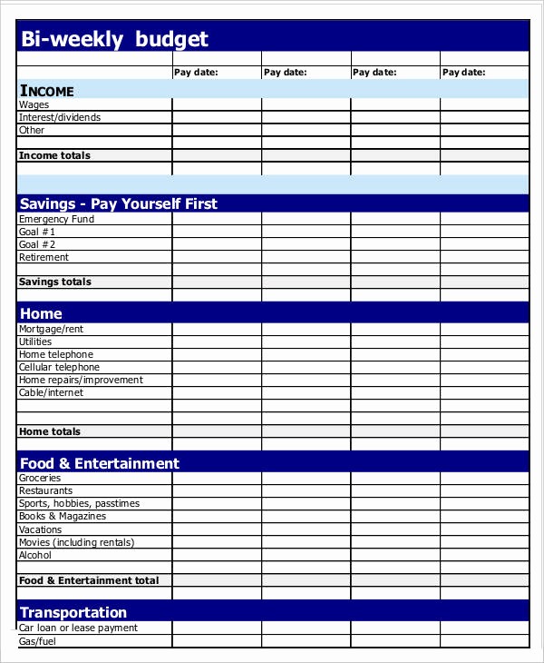 Weekly and Monthly Budget Template Awesome Biweekly Bud Template 6 Free Word Pdf Documents