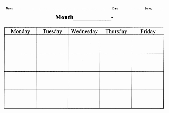Weekly Calendar Monday Through Friday Unique Weekly Calendar Blank