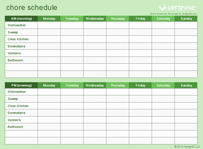 Weekly Chore Chart Template Excel Elegant 70 Free Schedule &amp; Planner Templates [ Word Excel