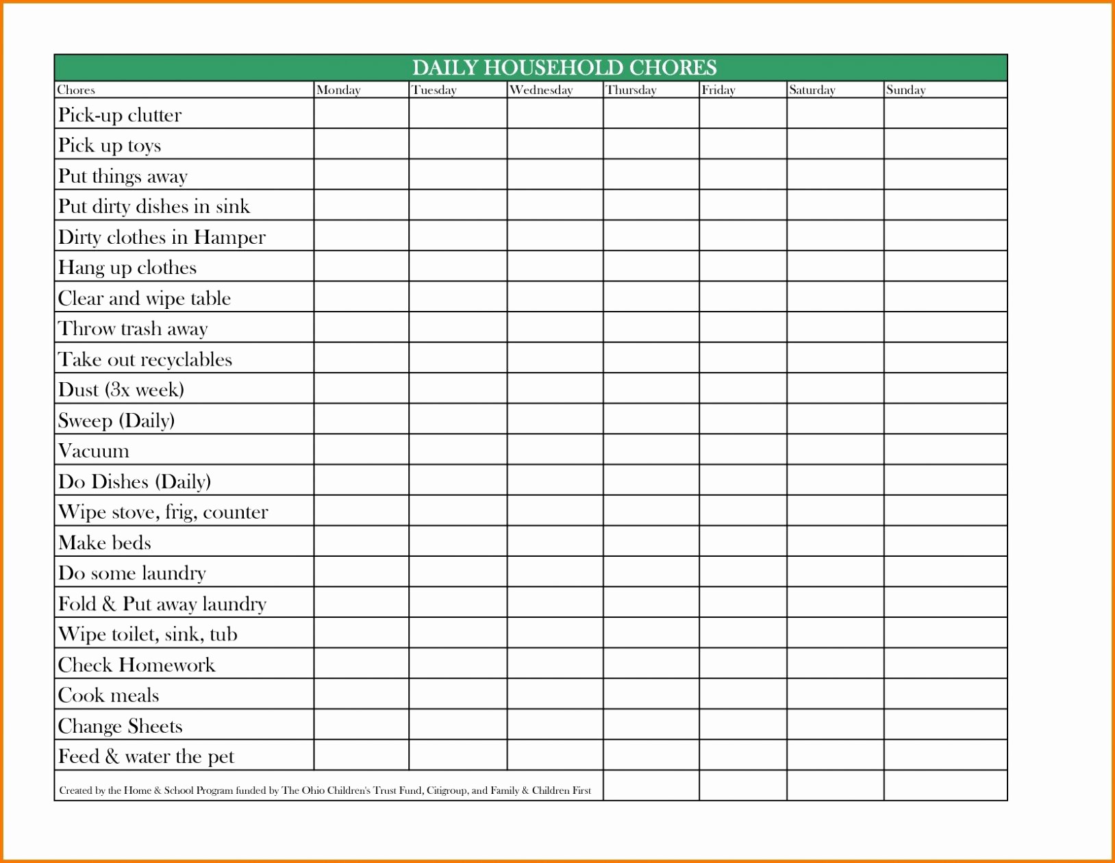 Weekly Chore Chart Template Excel Elegant Free Printable Daily Weekly Monthly Chore Chart Template
