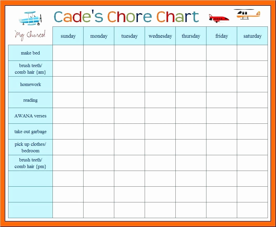 Weekly Chore Chart Template Excel Elegant Template Weekly Chores Template