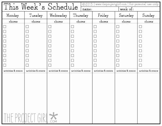 Weekly Chore Chart Template Excel Fresh Weekly Chore Chart Weekly Chore Chart Template Free Word