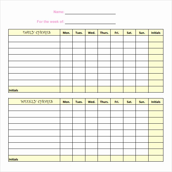 Weekly Chore Chart Template Excel Inspirational 9 Kids Chore Chart Templates for Free Download