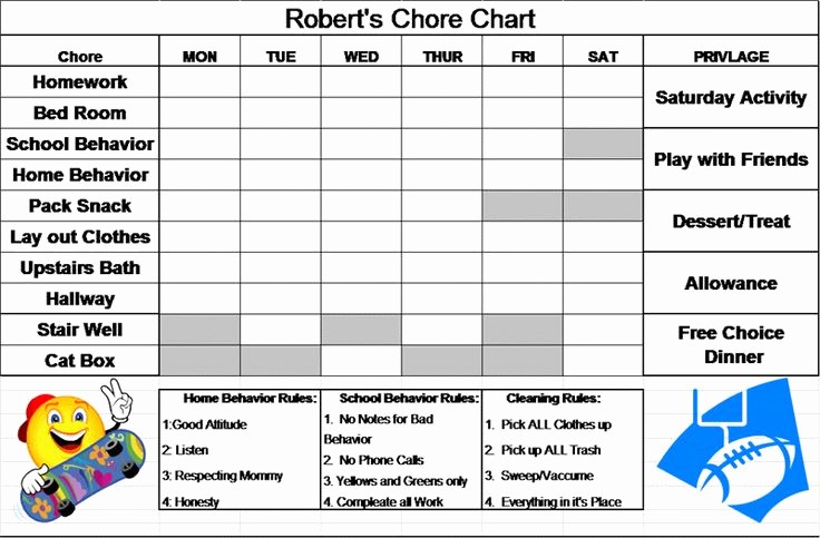 Weekly Chore Chart Template Excel Inspirational Chore Chart Template Excel
