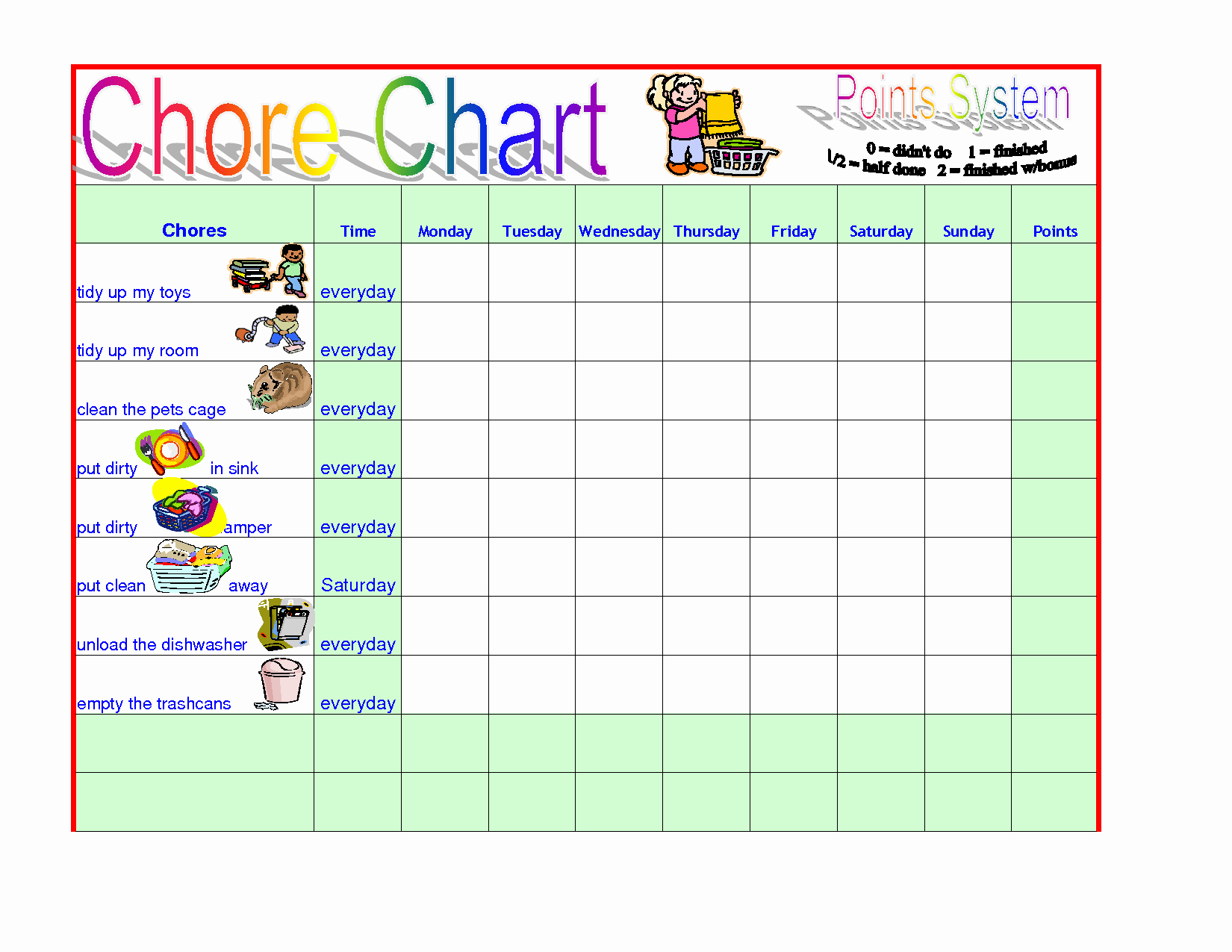 Weekly Chore Chart Template Excel Inspirational Chore Chart Templates Beepmunk