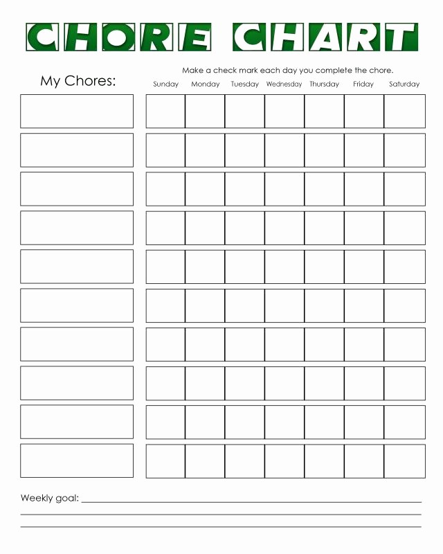Weekly Chore Chart Template Excel Inspirational Weekly Chore Chart Template