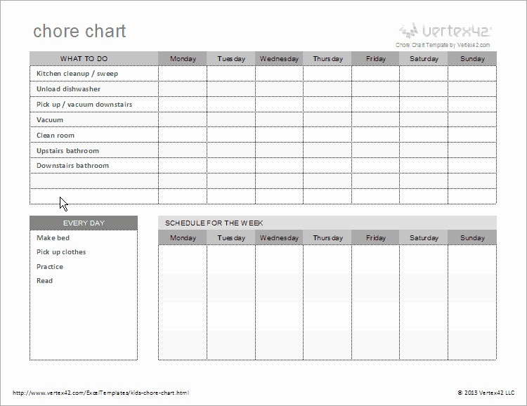 Weekly Chore Chart Template Excel Luxury Free Kids Chore Chart Template