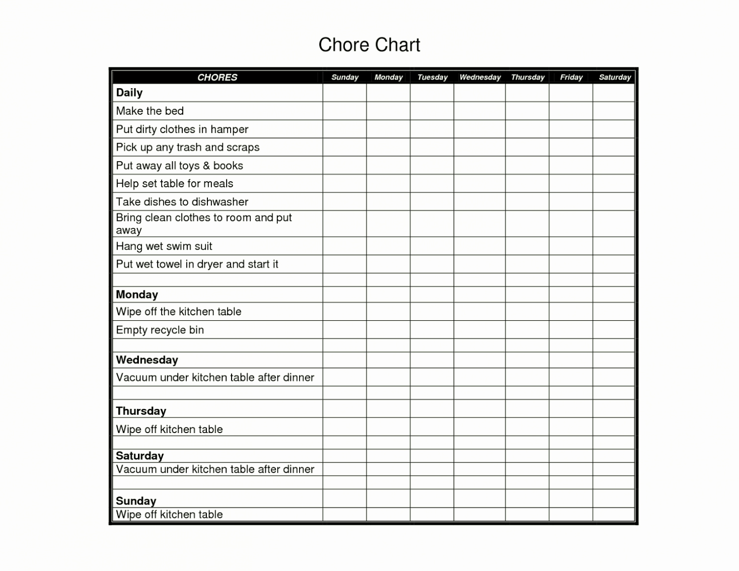 Weekly Chore Chart Template Excel Luxury Free Printable Chore Charts Template