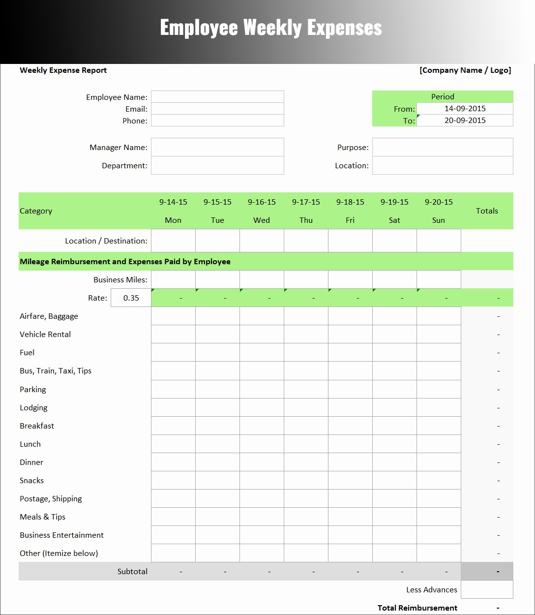 Weekly Expense Report Template Excel Luxury 8 Expenses Report Template Free Word Excel formats