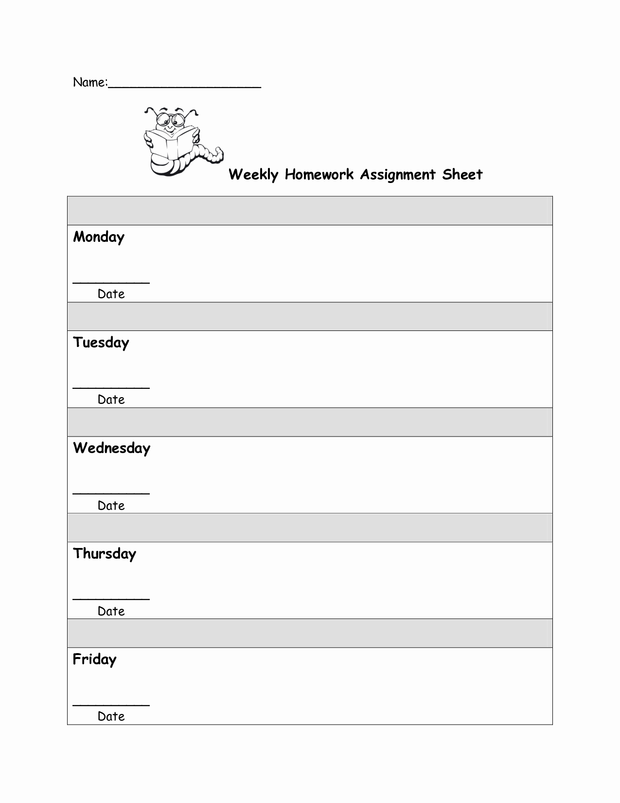 Weekly Homework assignment Sheet Template Awesome 8 Best Of Student Homework Sheet Template Printable