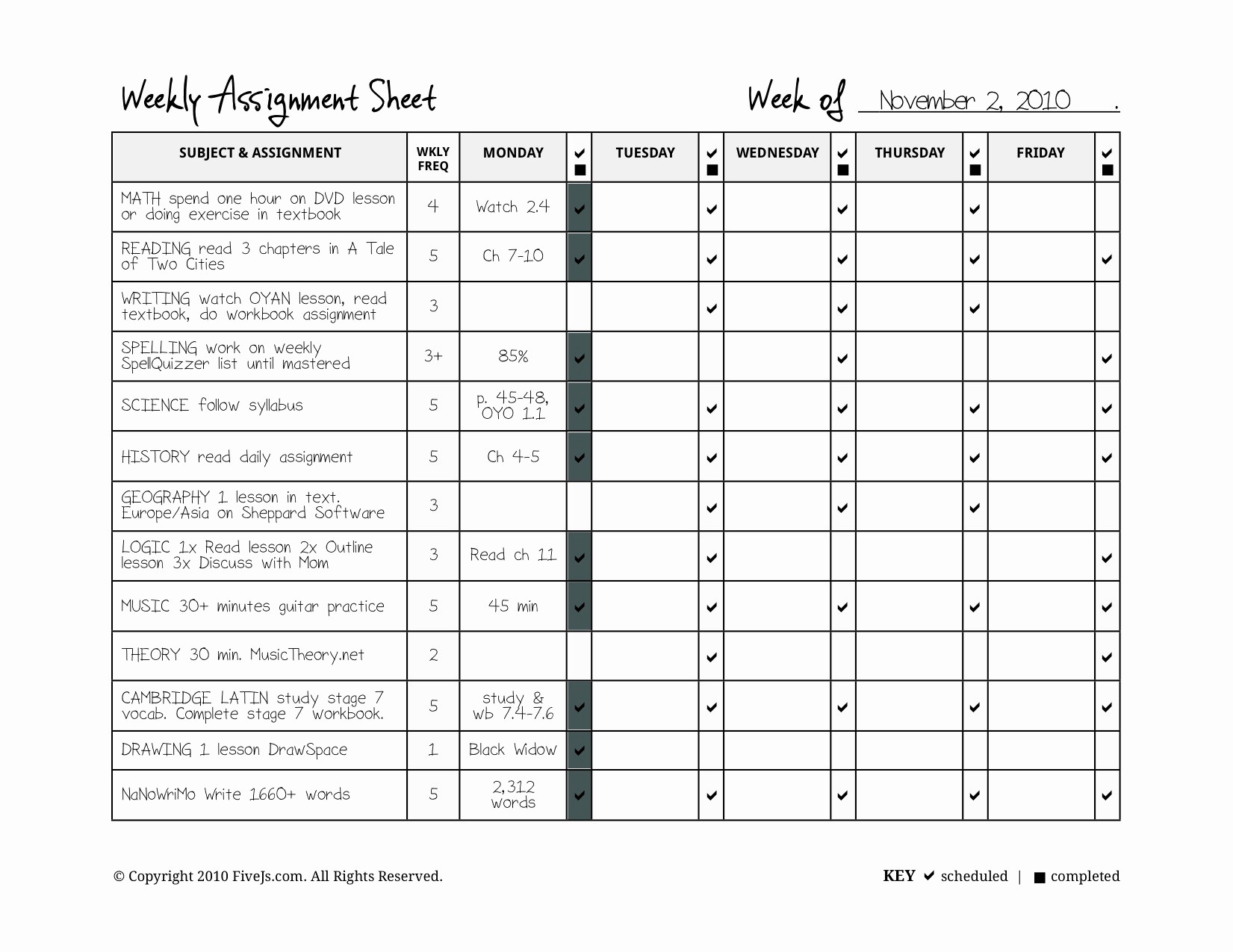 homeschool weekly assignment planner