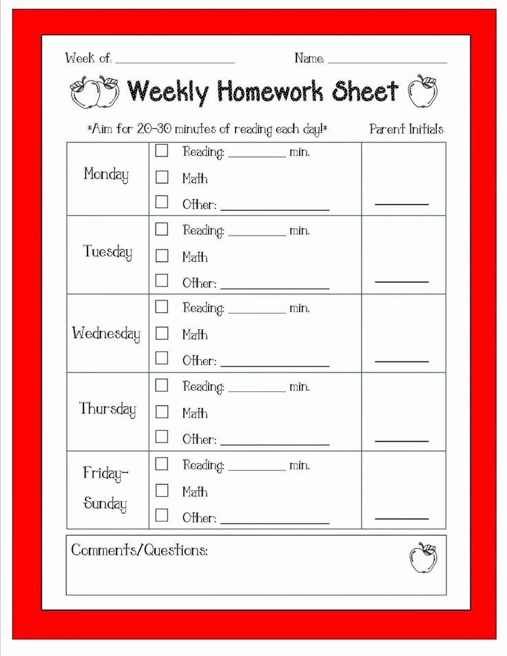 Weekly Homework assignment Sheet Template Inspirational Printable Weekly assignment Sheet