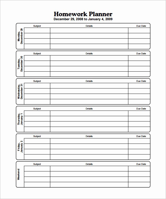 Weekly Homework assignment Sheet Template Unique 12 Homework Schedule Templates Free Word Excel Pdf
