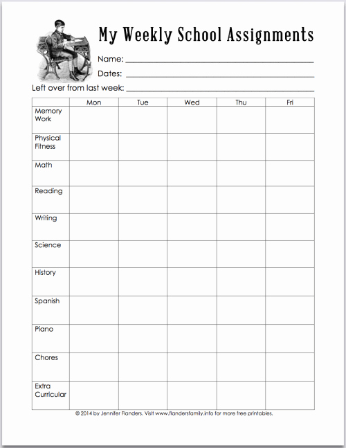 Weekly Homework assignment Sheet Template Unique Printable Weekly Planners for Home or School