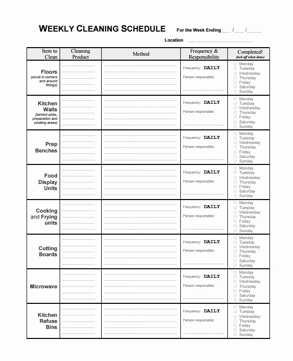 Weekly House Cleaning Schedule Template Lovely 35 Cleaning Schedule Templates Pdf Doc Xls