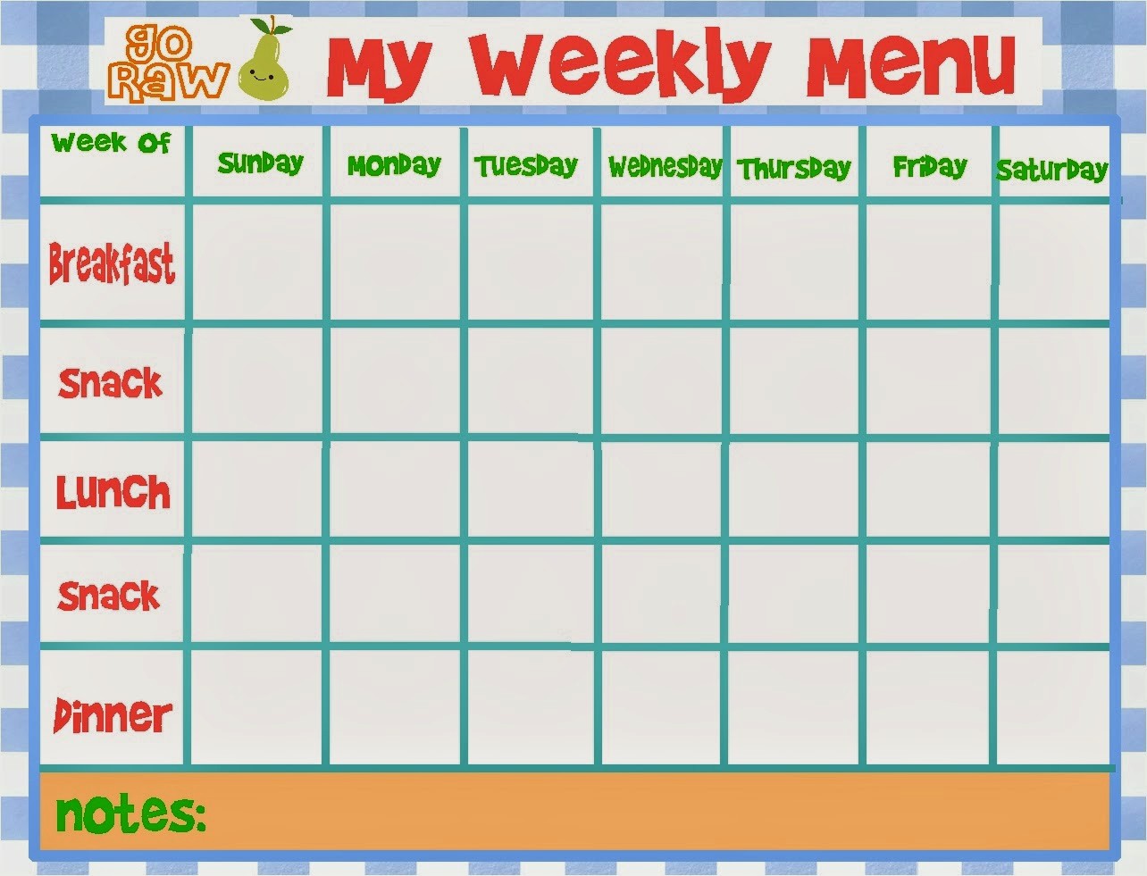Weekly Meal and Snack Planner Inspirational Weekly Menu Template