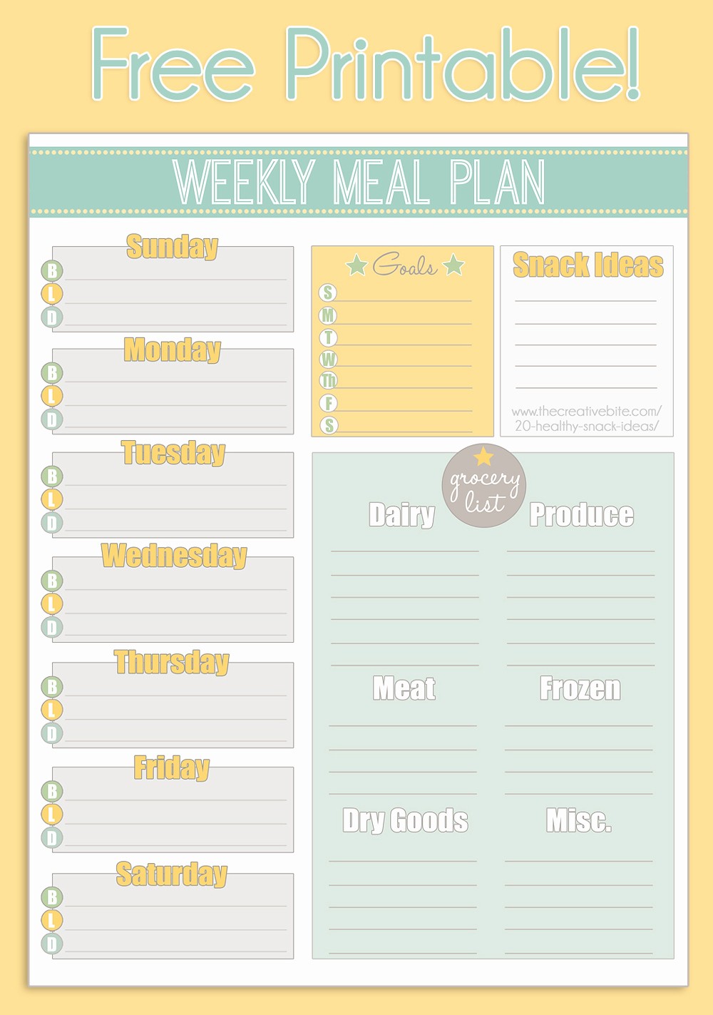 Weekly Meal and Snack Planner Lovely Free Printable Weekly Meal Planner Calendar