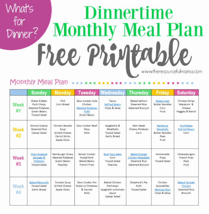 Weekly Meal and Snack Planner Luxury Monthly Meal Plan for Dinner Free Printable