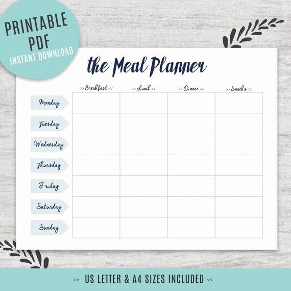 Weekly Meal and Snack Planner Luxury Printable Meal Planner Weekly Meal Planner Us Letter