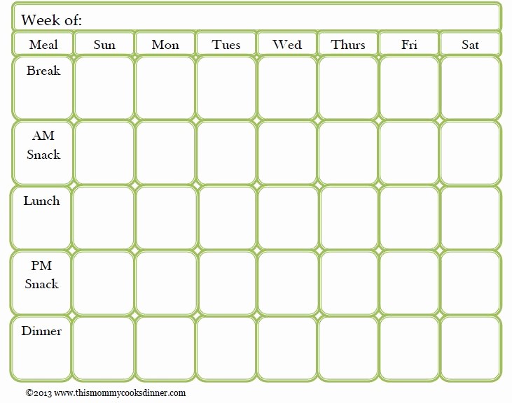 Weekly Meal Plan Template Free New Weekly Meal Planner Template with Snacks