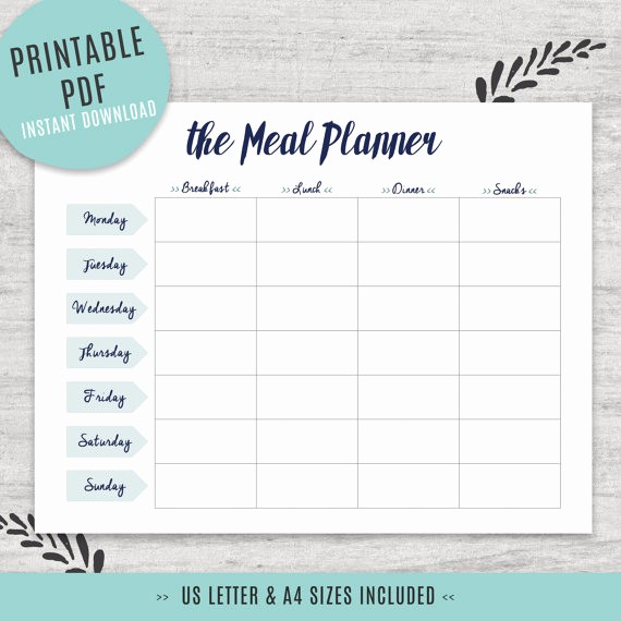 Weekly Meal Planner Template Pdf Inspirational Printable Meal Planner Weekly Meal Planner Us Letter