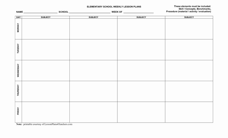 Weekly Planner Template for Teachers Awesome Free Printable Blank Lesson Plan Template