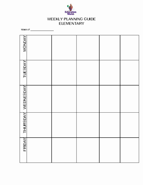 Weekly Planner Template for Teachers Fresh Elementary Weekly Planning Guide Template