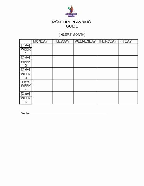 Weekly Planner Template for Teachers Luxury Monthly Planning Guide Template