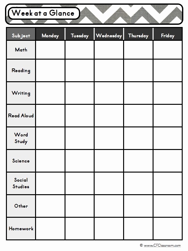 Weekly Planning Template for Teachers Beautiful Week at A Glance Planner A Graphic organizer for Lesson